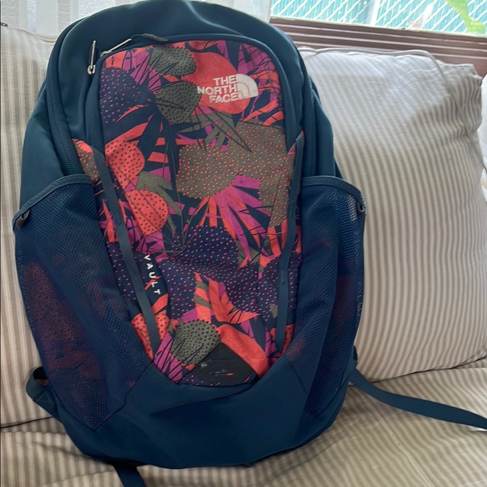 The North Face Blue Backpack with Multicolor Design